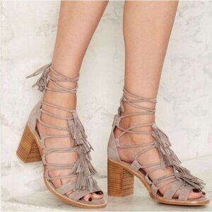 Jeffrey‎ Campbell Linares Suede Lace Up Tassel Sandal Heels 9